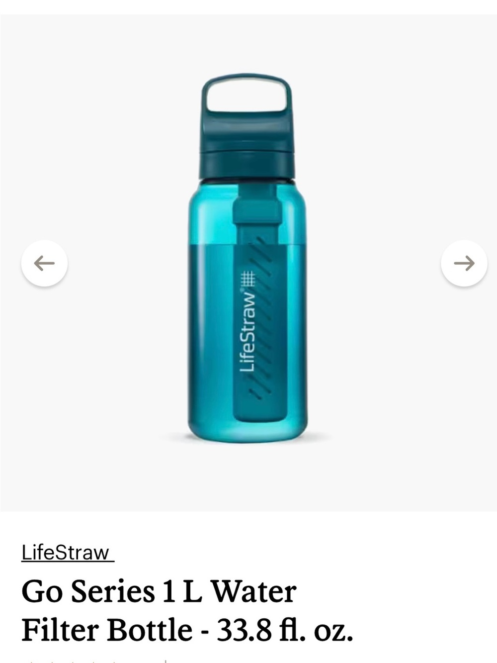 LifeStraw Go Series 1L Water Filter Bottle NWT